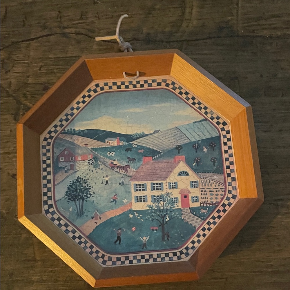 Folk Art Wooden Tray Crowning Touch Crackle Finish Farming Fields Country Life